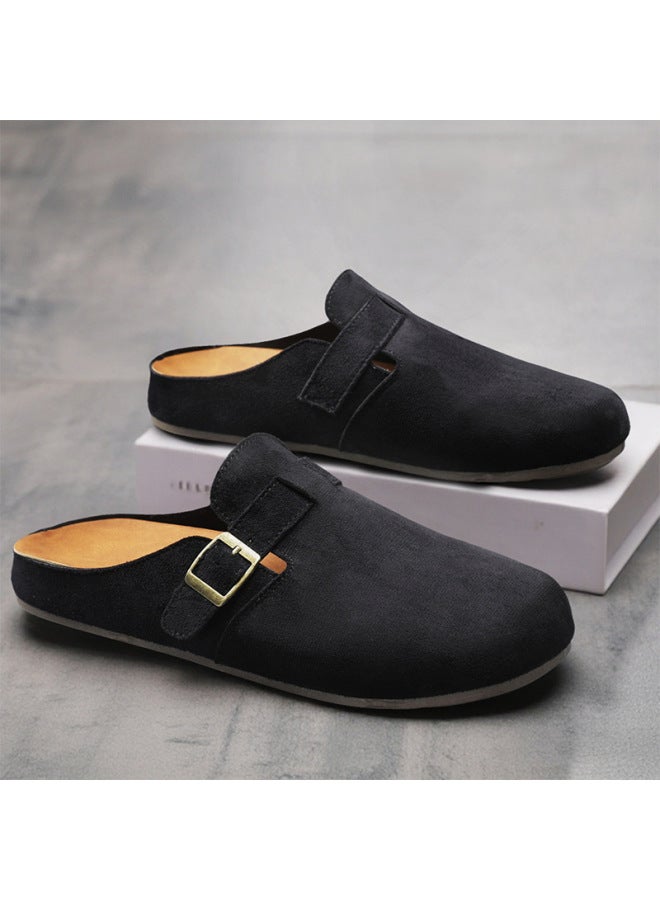 Lazy Slip-on Men's Shoes, Summer Breathable Backless Half-slippers, Trendy Brand Soft-soled Loafers, European Casual Leather Shoes