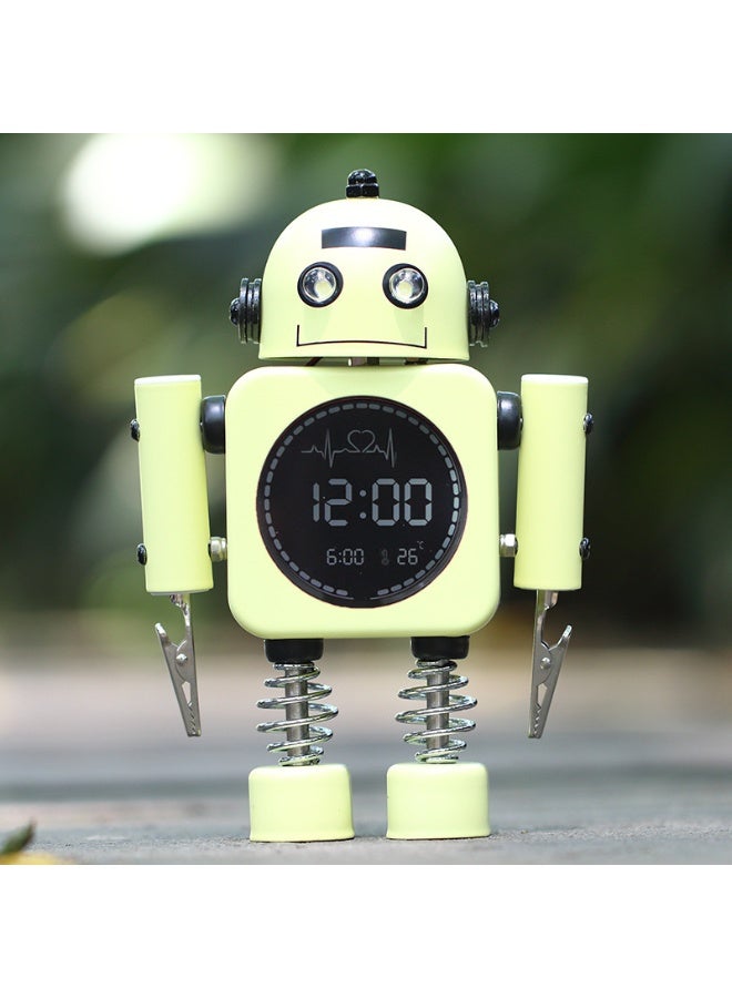 KUYING Creative Metal Digital Display Nightlight Silent Robot Alarm Clock 