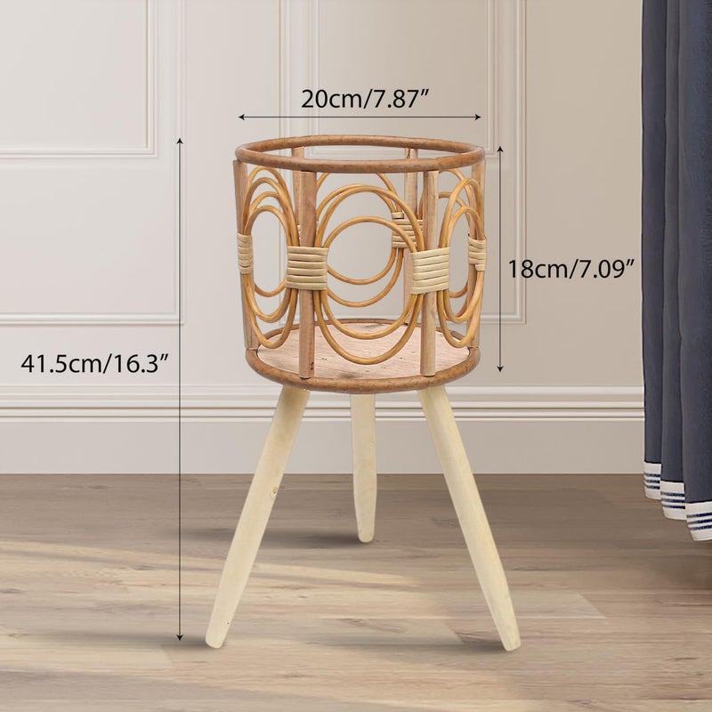 Angju Rattan Plant Stand, Wicker Plants Baskets Indoor, Handmade Woven Wooden Planter with Legs, Boho Style Hollow Flowers Display Rack Straw Standing Floor Stool Shelf for Pot Holder - Image 2