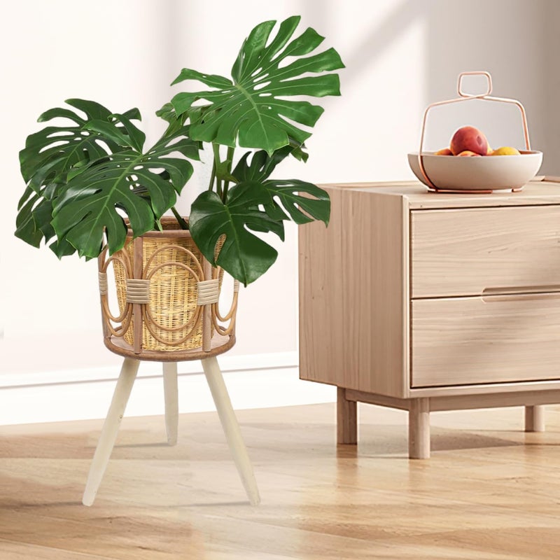 Angju Rattan Plant Stand, Wicker Plants Baskets Indoor, Handmade Woven Wooden Planter with Legs, Boho Style Hollow Flowers Display Rack Straw Standing Floor Stool Shelf for Pot Holder - Image 5