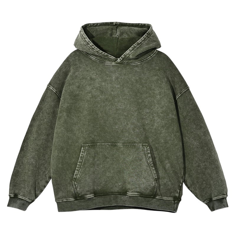 KEEPSHOWING Mens Oversized Hoodies Vintage Hoodie Couples Pullover Acid Wash Hoodies for Men Streetwear Sweatshirts(ArmyGreen(hooded) XL) - Image 1
