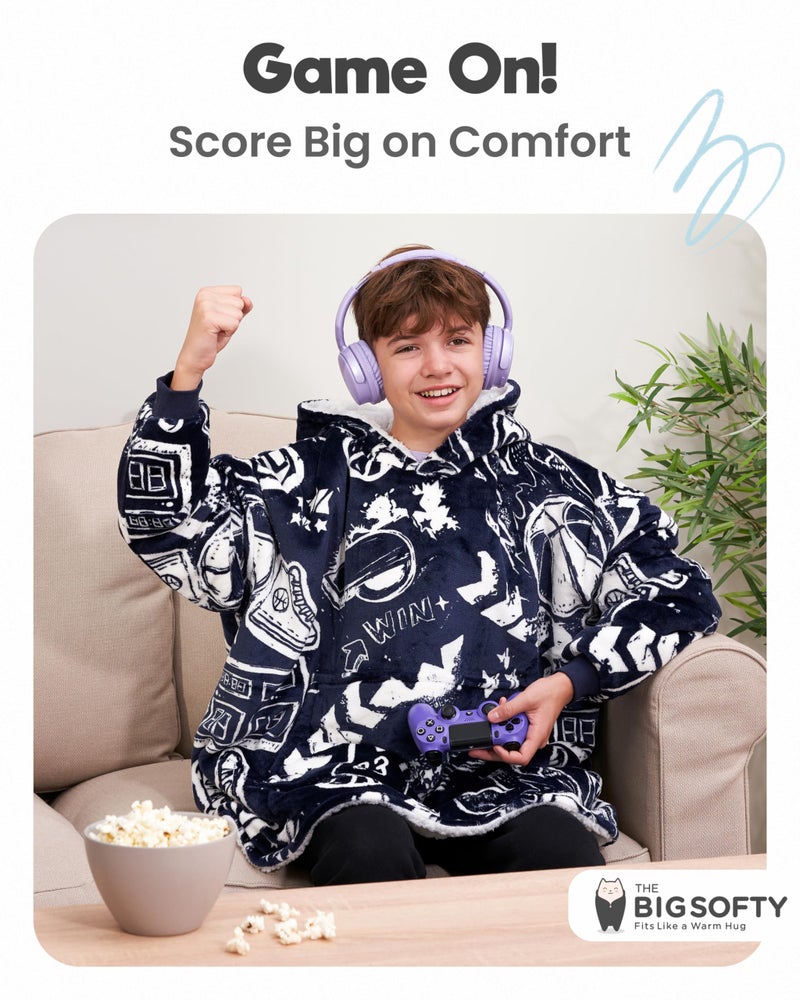The Big Softy Oversized Blanket Hoodie Kids- Basketball Graphic Print Black Oversized Hoodie, Super Soft Sherpa Warm Hooded Blanket, Basketball Gifts for Kids, Boys, Girls, Friends- One Size Fits All - Image 2