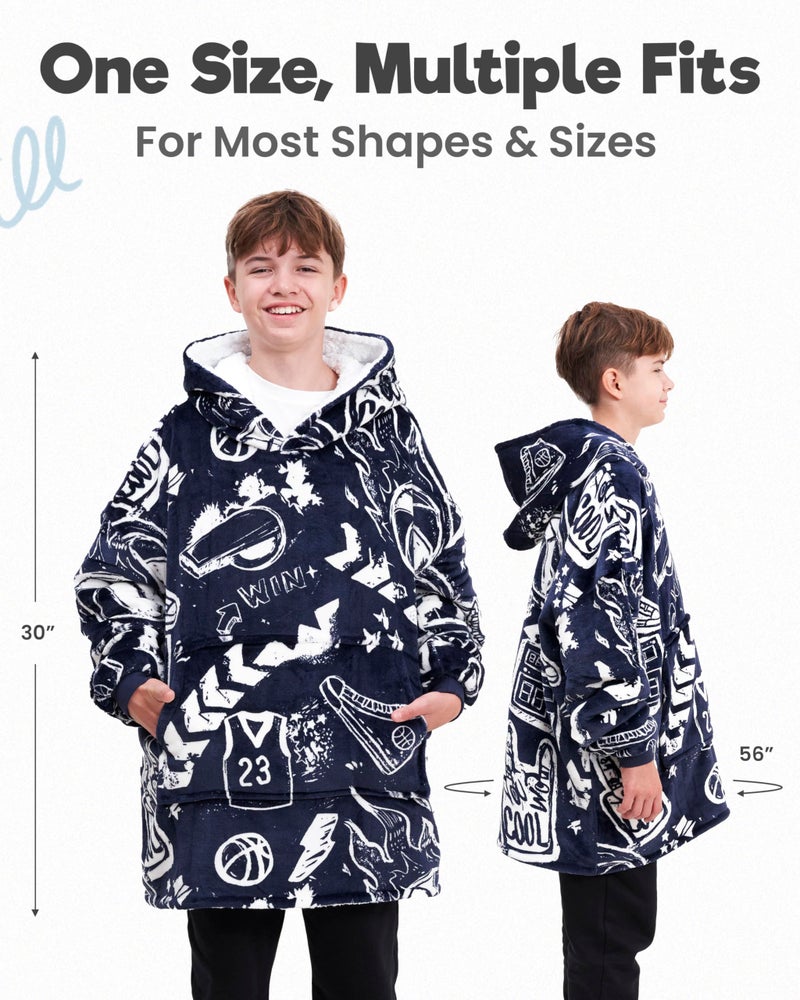 The Big Softy Oversized Blanket Hoodie Kids- Basketball Graphic Print Black Oversized Hoodie, Super Soft Sherpa Warm Hooded Blanket, Basketball Gifts for Kids, Boys, Girls, Friends- One Size Fits All - Image 3