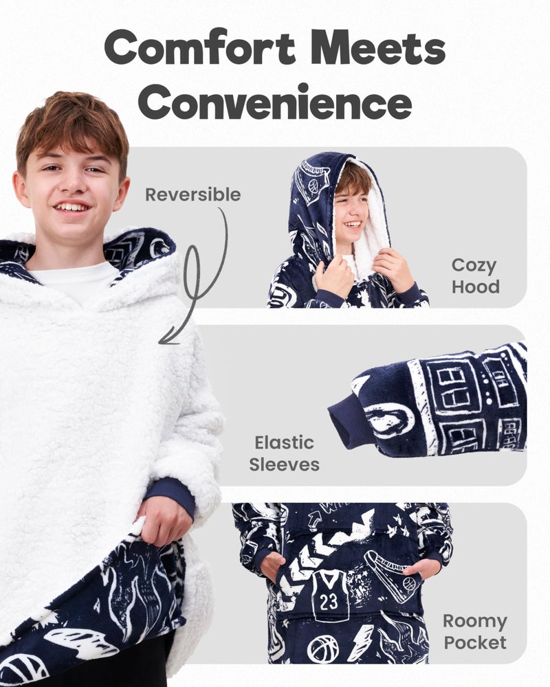 The Big Softy Oversized Blanket Hoodie Kids- Basketball Graphic Print Black Oversized Hoodie, Super Soft Sherpa Warm Hooded Blanket, Basketball Gifts for Kids, Boys, Girls, Friends- One Size Fits All - Image 4