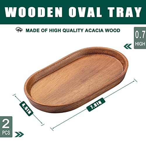 Vandroop Mini Serving Trays for Parties, Small Decorative Tray for Tea＆Coffee, Oval Wooden Plates for Serving Food for Appetizer＆Vegetables for Bathroom 7.8"×4.6" (Acacia, Set of 2) - Image 4
