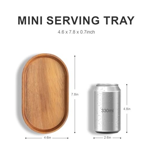Vandroop Mini Serving Trays for Parties, Small Decorative Tray for Tea＆Coffee, Oval Wooden Plates for Serving Food for Appetizer＆Vegetables for Bathroom 7.8"×4.6" (Acacia, Set of 2) - Image 3