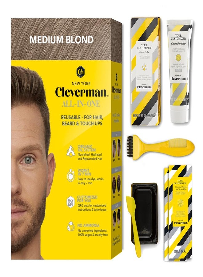 Cleverman Medium Blond All-in-One Reusable Kit for Men's Natural-Looking Gray Coverage - Professional-Quality Hair, Beard & Mustache Color, Ammonia-Free - Image 1