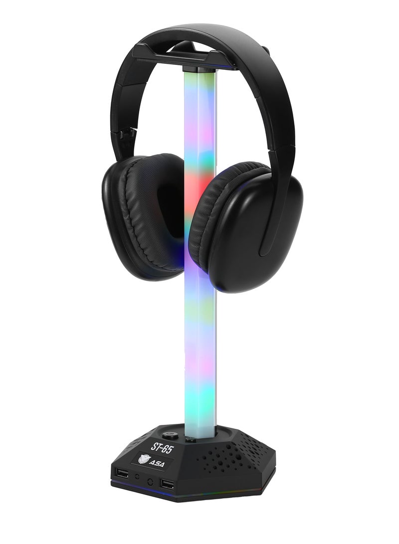 ASA RGB Light Headset Stand - Headphone Stand With USB Power Cable, 2 HUB  - Image 1