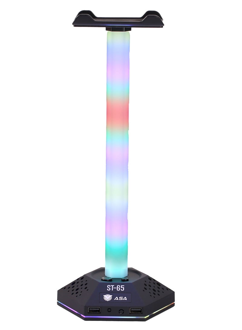 ASA RGB Light Headset Stand - Headphone Stand With USB Power Cable, 2 HUB  - Image 3
