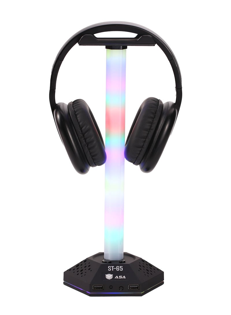 ASA RGB Light Headset Stand - Headphone Stand With USB Power Cable, 2 HUB  - Image 2