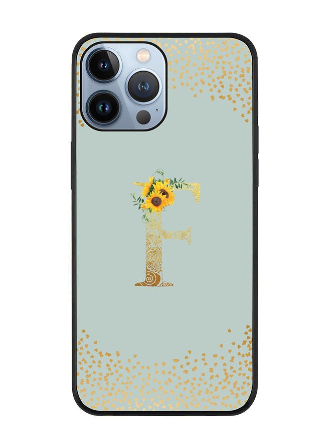 Stylizedd Rugged Black edge case for Apple iPhone 13 Pro Max Slim fit Soft Case Flexible Rubber Edges Anti Drop TPU Gel Thin Cover - Custom Monogram Initial Letter Floral Pattern Alphabet - F (Light Grey ) - Image 1