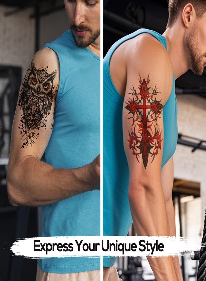Kotbs 21-Sheet Temporary Tattoos - Half Arm Fake Tattoos for Men & Women - Owl, Snake, Tiger & Gothic Designs - Waterproof Bold Body Art for Parties & Festivals - Image 2