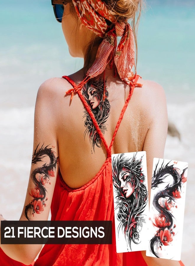 Kotbs 21-Sheet Temporary Tattoos - Half Arm Fake Tattoos for Men & Women - Owl, Snake, Tiger & Gothic Designs - Waterproof Bold Body Art for Parties & Festivals - Image 3