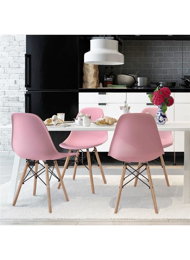 Taimi Office, Dining, Kitchen and Living Room Plastic Chair with Wooden Legs Pink 70x40x40cm  - Image 2