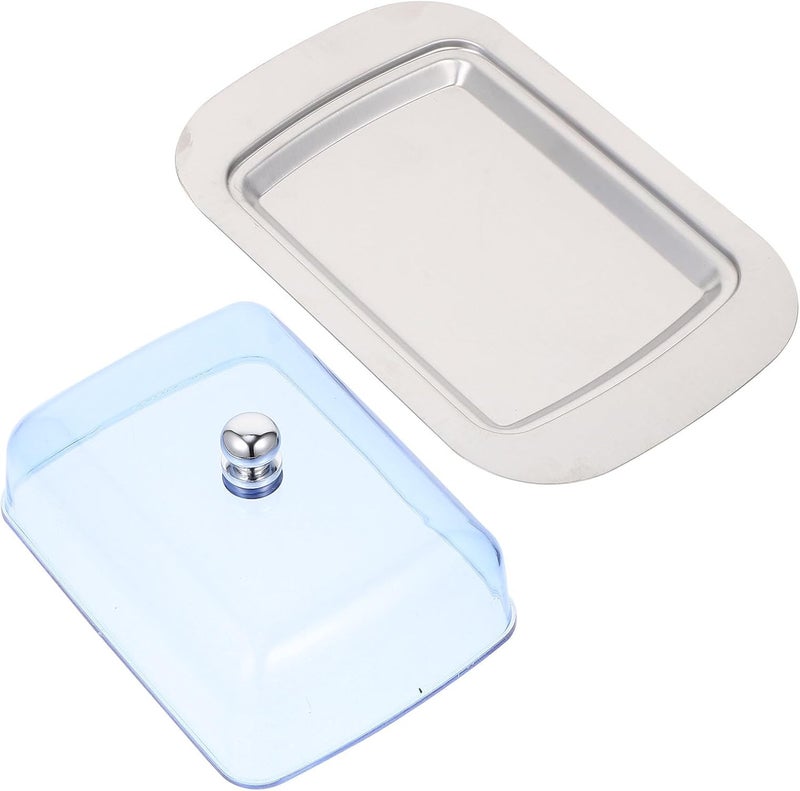 MAGICLULU Butter Dish with Lid Stainless Steel Butter Container for Countertop Kitchen Storage Blue Cover for Home Dining and Entertaining - Image 1