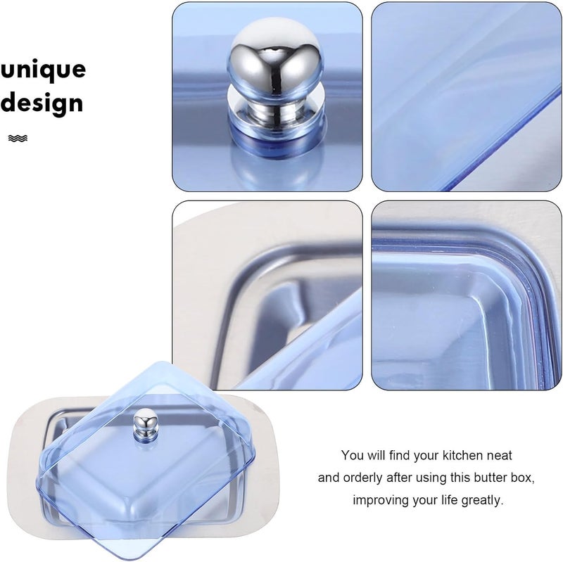 MAGICLULU Butter Dish with Lid Stainless Steel Butter Container for Countertop Kitchen Storage Blue Cover for Home Dining and Entertaining - Image 4