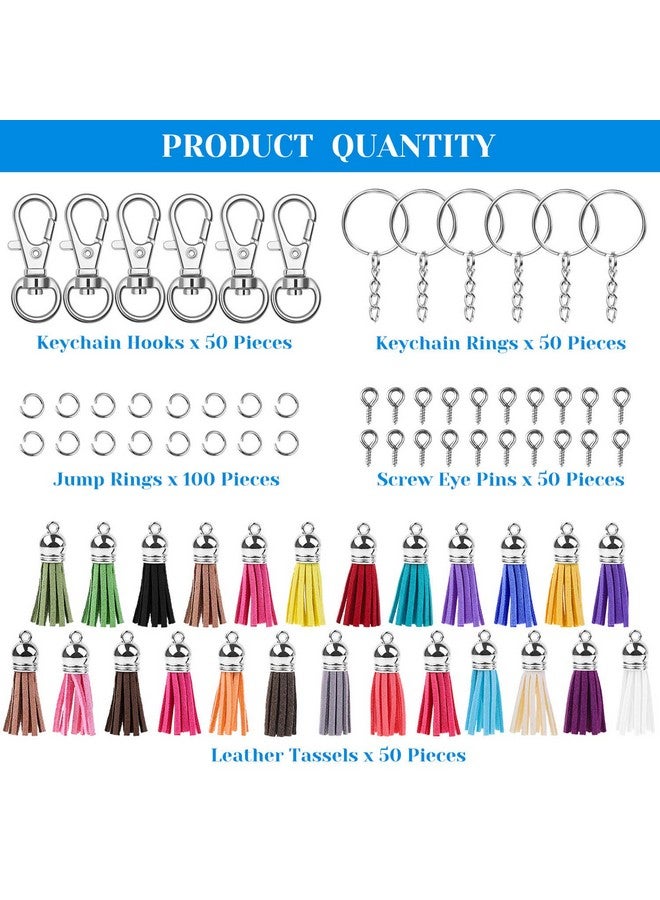 cridoz Keychain Tassles Cridoz 300Pcs Bulk Keychains Ring Set Includes 50Pcs Tassels For Crafts 50Pcs Keychain Clips 50Pcs Key Chain Rings 100Pcs Jump Ring And 50Pcs Screw Eye Pins For Diy Keychain - Image 2
