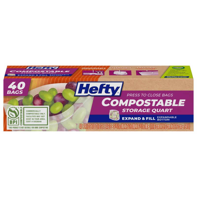 Hefty Compostable Press-To-Closeâ€‹ Quart 40 Count - Image 1