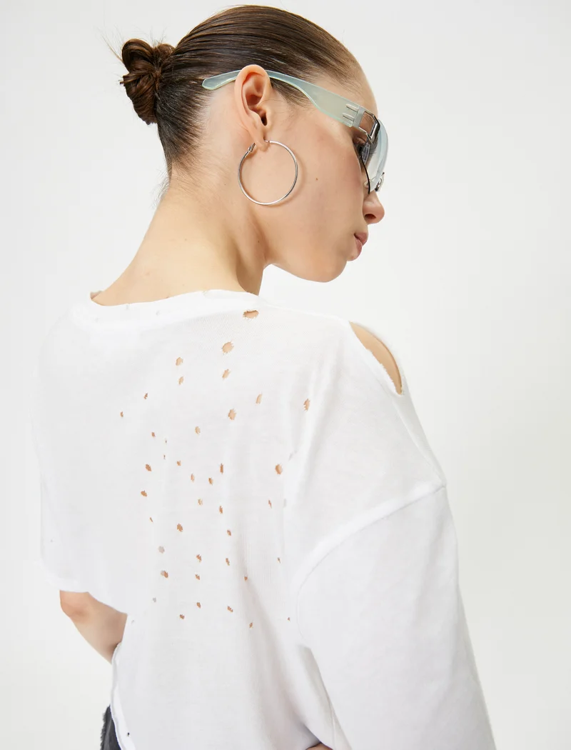 كوتون Printed Holey T-Shirt