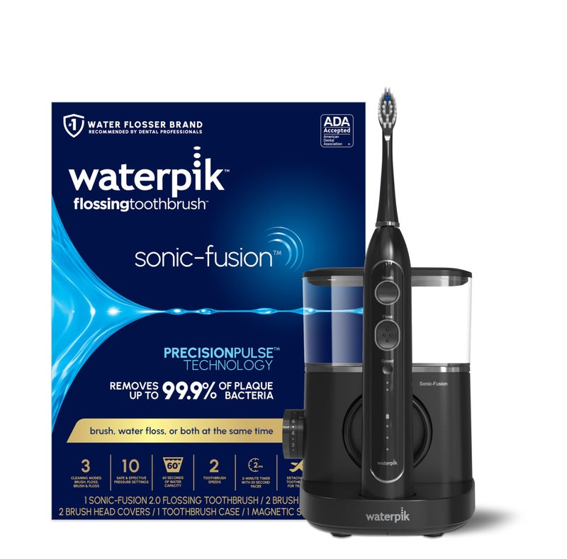 فرشاة أسنان كهربائية وواتر فلوسر مدمجة Waterpik SonicFusion 20 الاحترافية باللون الأسود SF04 قد يختلف التعبئة