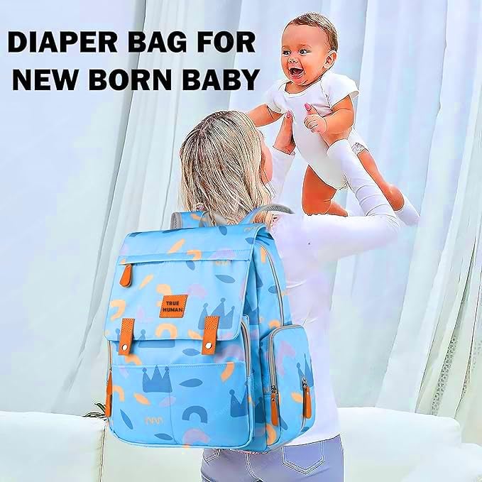TRUE HUMAN Multipurpose waterproof fabric Diaper Bag bagpack maternity bag new born baby bag nappy bag mothers bag baby shower gift with insulated bottle pockets (BLUE) - Image 3