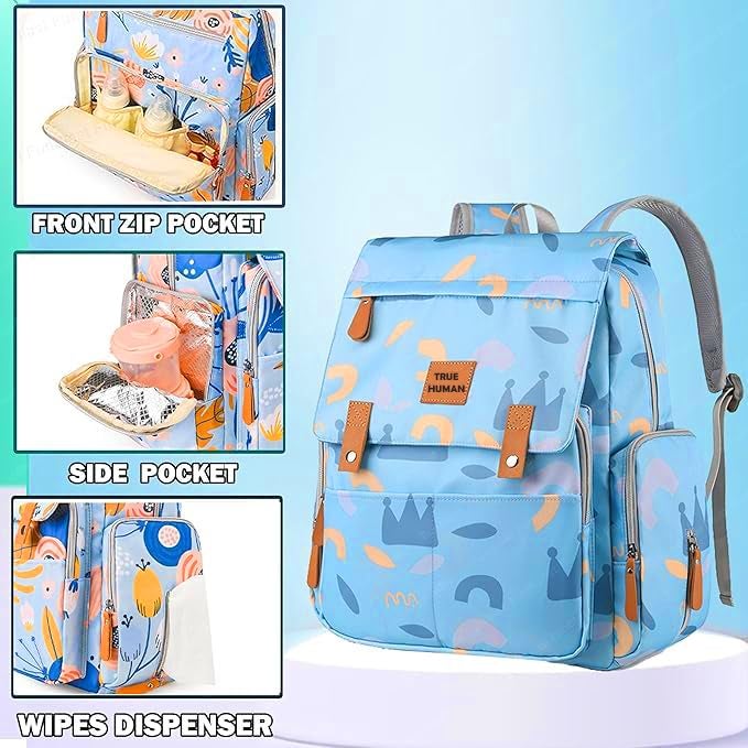 TRUE HUMAN Multipurpose waterproof fabric Diaper Bag bagpack maternity bag new born baby bag nappy bag mothers bag baby shower gift with insulated bottle pockets (BLUE) - Image 5