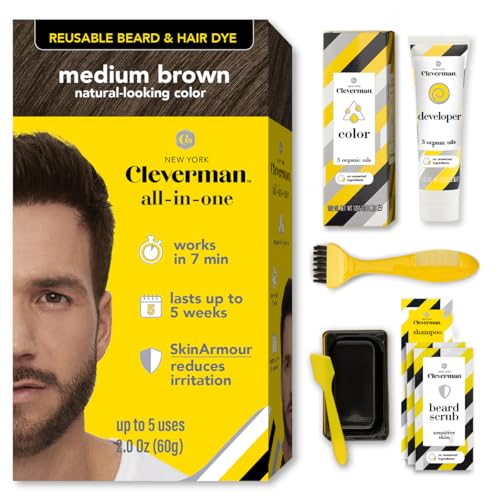 CLEVERMAN Reusable Hair & Beard Dye for Men â€“ Medium Brown | Up to 5 Uses, 7 Minutes | Natural Gray Coverage, No-Drip Cream with SkinArmour â€“ Cleverman - Image 1