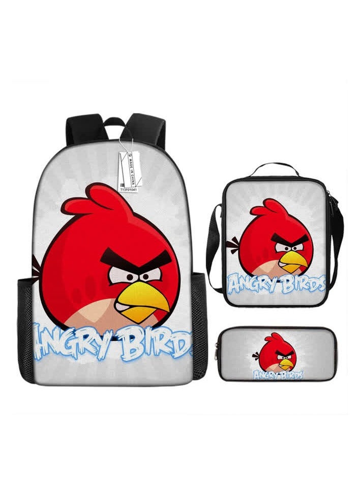 General - Backpack waterproof Angry Birds animation cartoon student burden reduction large-capacity printed schoolbag three-piece set,7- Satchel - Image 1
