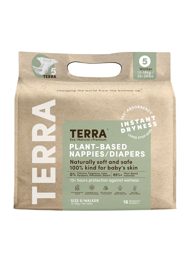 Terra حفاضات ووكر النباتية للأطفال، من 13 إلى 18 كجم، من 18 إلى 36 شهرًا، 16 قطعة، مقاس 5 - Image 1
