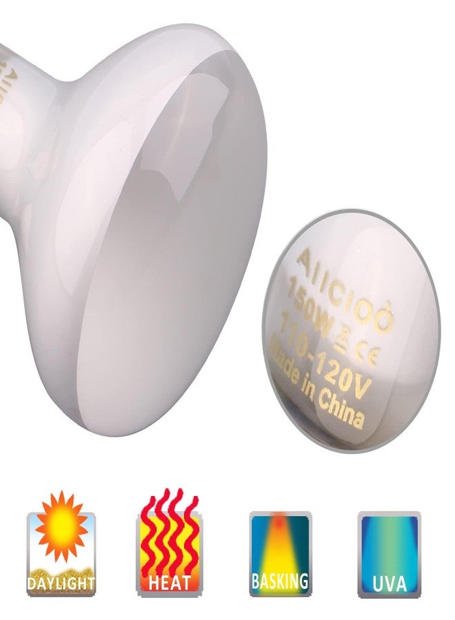 Aiicioo Reptile Basking Light Bulb - 150W Reptile Heat Lamp 2 Pack UVA Daylight Amphibians Basking Bulb for Bearded Dragon Turtle Hermit Crab Gecko Lizard Chicken - Image 3