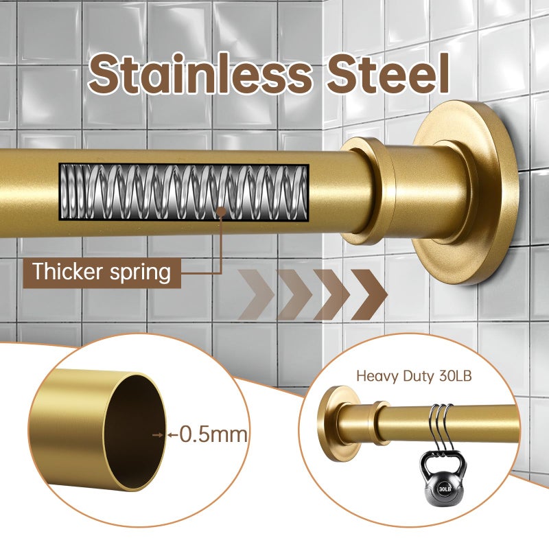 BRIOFOX Shower Curtain Rod Adjustable 18-64 Inch, No Drilling Non Slip Stainless Steel Spring Tension Curtain Rod for Window or Bathroom, Sunset Gold - Image 3