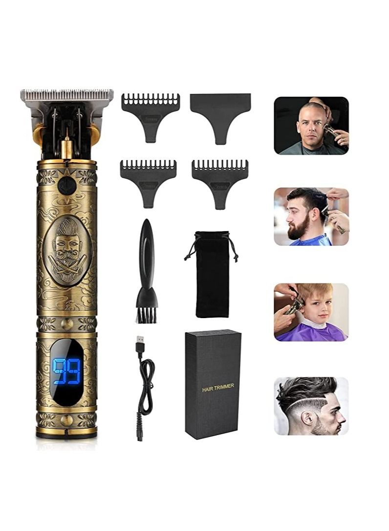 Upgraded Hair Trimmer Beard Clippers for Men Professional USB Electric Hair Clippers Hair Cutting T Blade Gold Trimmers Pro Li Cordless Outliner Zero Gaped Rechargeable Retro Trimmer LED Display - Image 1