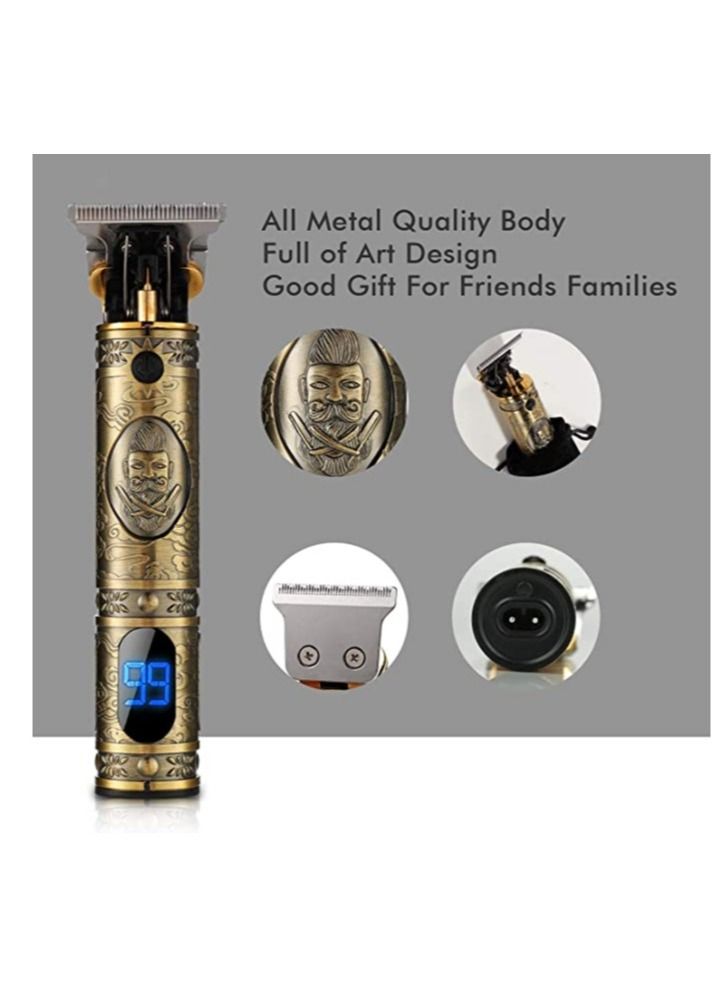 Upgraded Hair Trimmer Beard Clippers for Men Professional USB Electric Hair Clippers Hair Cutting T Blade Gold Trimmers Pro Li Cordless Outliner Zero Gaped Rechargeable Retro Trimmer LED Display - Image 2