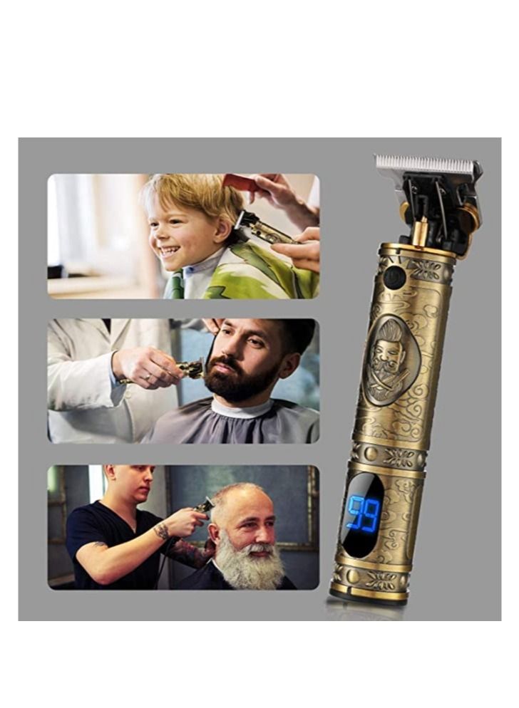 Upgraded Hair Trimmer Beard Clippers for Men Professional USB Electric Hair Clippers Hair Cutting T Blade Gold Trimmers Pro Li Cordless Outliner Zero Gaped Rechargeable Retro Trimmer LED Display - Image 3