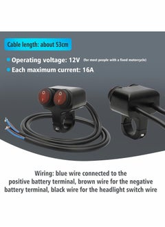 Excefore Motorcycle Handlebar Switch, 12v 16A Motorcycle Universal 7/8" 22-23mm Handlebar Button Switch, CNC Aluminium Alloy Waterproof Double Control Button Red Light Switch for Scooter Electric Bike  - Image 5