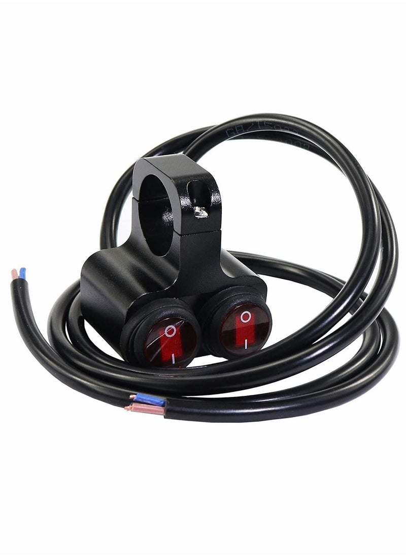 Excefore - Motorcycle Handlebar Switch, 12v 16A Motorcycle Universal 7/8" 22-23mm Handlebar Button Switch, CNC Aluminium Alloy Waterproof Double Control Button Red Light Switch for Scooter Electric Bike - Image 1