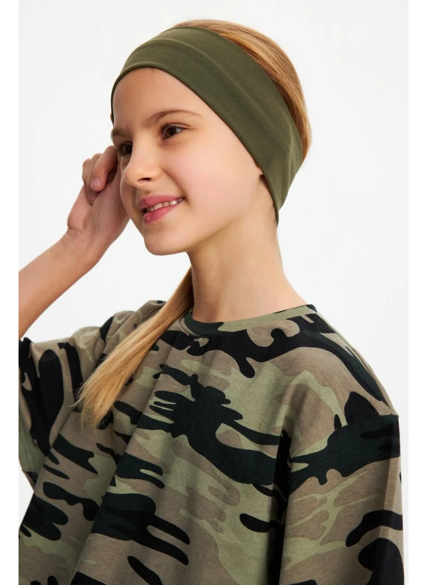 Babygiz Khaki-Camouflage Girls Cotton Combed T-Shirt Bandana Set of 2 - Sports Comfortable Best Of Collection 5