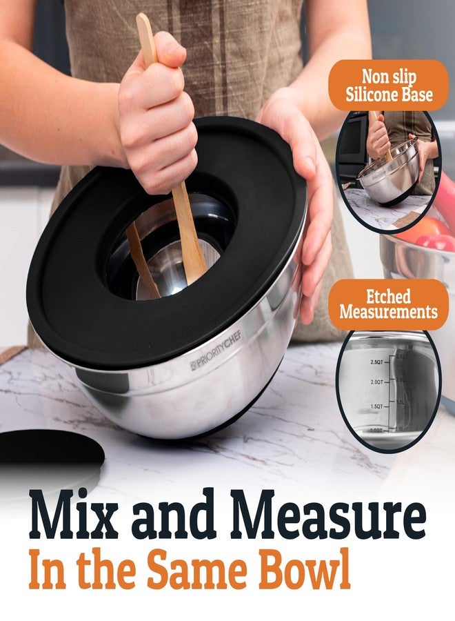 Priority Chef 6Pc Large Mixing Bowls With Lids Set with Non-Slip Bases, Stainless Steel Mixing Bowl Set, 6 Airtight Lids and 3 Graters, Black - Image 3