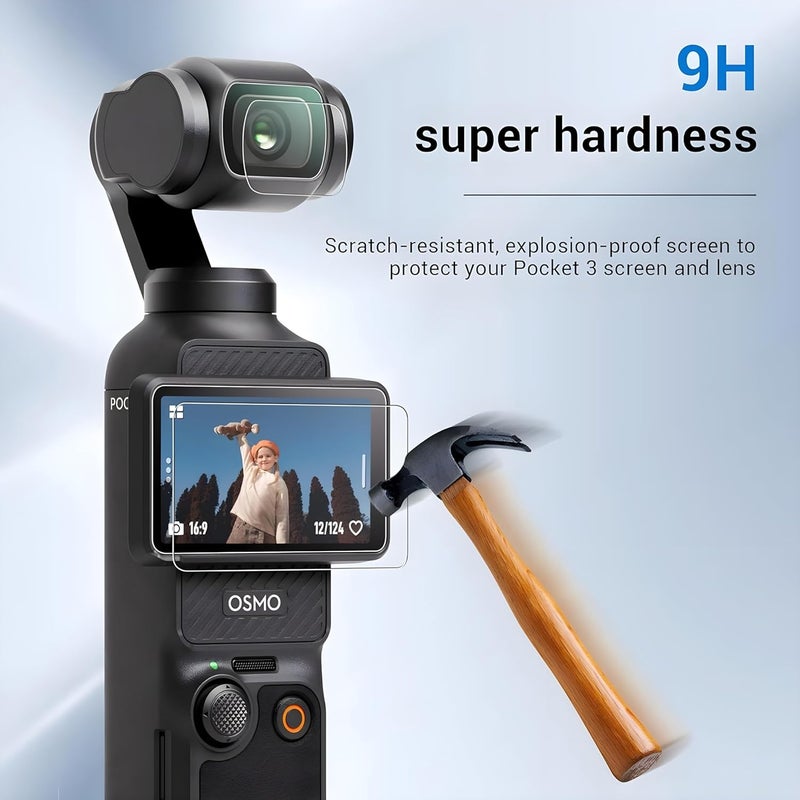 OHAYO Military Strength Tempered Glass Screen Protector For DJI Osmo Pocket 3| 9H+ Hardness, Strong Protection, Full Screen Edge-to-Edge Cover, Scratch Resistant, Bubble-Free Install, Ultra HD Clarity,With installation kit, 2 Sets (2 Glass for Screen, 2 Glass for Lens) - Image 2