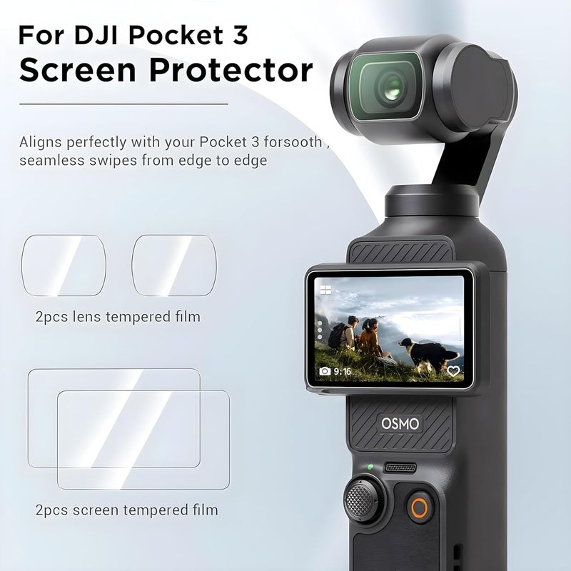 OHAYO Military Strength Tempered Glass Screen Protector For DJI Osmo Pocket 3| 9H+ Hardness, Strong Protection, Full Screen Edge-to-Edge Cover, Scratch Resistant, Bubble-Free Install, Ultra HD Clarity,With installation kit, 2 Sets (2 Glass for Screen, 2 Glass for Lens) - Image 5