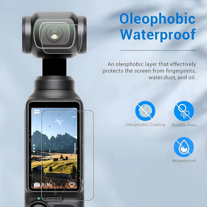 OHAYO Military Strength Tempered Glass Screen Protector For DJI Osmo Pocket 3| 9H+ Hardness, Strong Protection, Full Screen Edge-to-Edge Cover, Scratch Resistant, Bubble-Free Install, Ultra HD Clarity,With installation kit, 2 Sets (2 Glass for Screen, 2 Glass for Lens) - Image 4