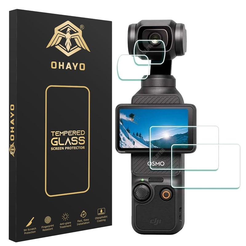 OHAYO Military Strength Tempered Glass Screen Protector For DJI Osmo Pocket 3| 9H+ Hardness, Strong Protection, Full Screen Edge-to-Edge Cover, Scratch Resistant, Bubble-Free Install, Ultra HD Clarity,With installation kit, 2 Sets (2 Glass for Screen, 2 Glass for Lens) - Image 1