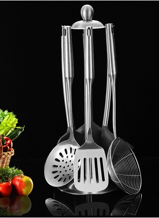 Generic - Kitchen Countertop 360 Degree Storage Stand Holder, Rotatable Cooking Utensil Hanger Rack, Cookware Tool Organizer Shelf – for Hanging Spatula Shovel Spoon Ladle -Stainless Steel, 6 Hooks - Image 1