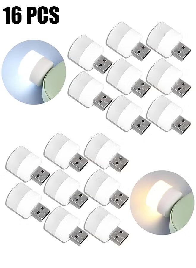 16 قطعة من أضواء USB ليلية، لمبة LED صغيرة، قابلة للتوصيل، أبيض دافئ، مضغوط، مثالي لغرفة النوم، الحمام، الحضانة، الرواق، المطبخ، ضوء جو للسيارة USB (8 أضواء بيضاء، 8 أضواء دافئة) - Image 1