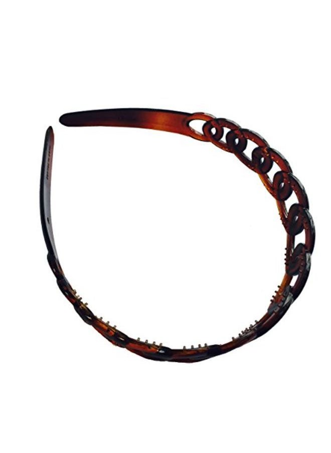 Parcelona French Round Chain Tortoise Shell Brown Celluloid Acetate Flexible No Slip Sturdy And Durable Hair Clips Hair Headband For Women And Girls, Made In France  - Image 1