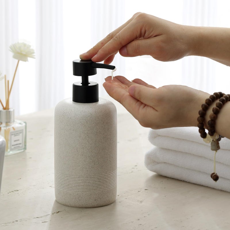 Haocoott Soap Dispensers 400ML 13OZ, 2 PCS Hand Dish Lotion Shampoo Lotion Soap Dispenser Jar, Resin Premium Thick Soap Pump Bottles for Kitchen Bathroom Countertop (Beige) - Image 2
