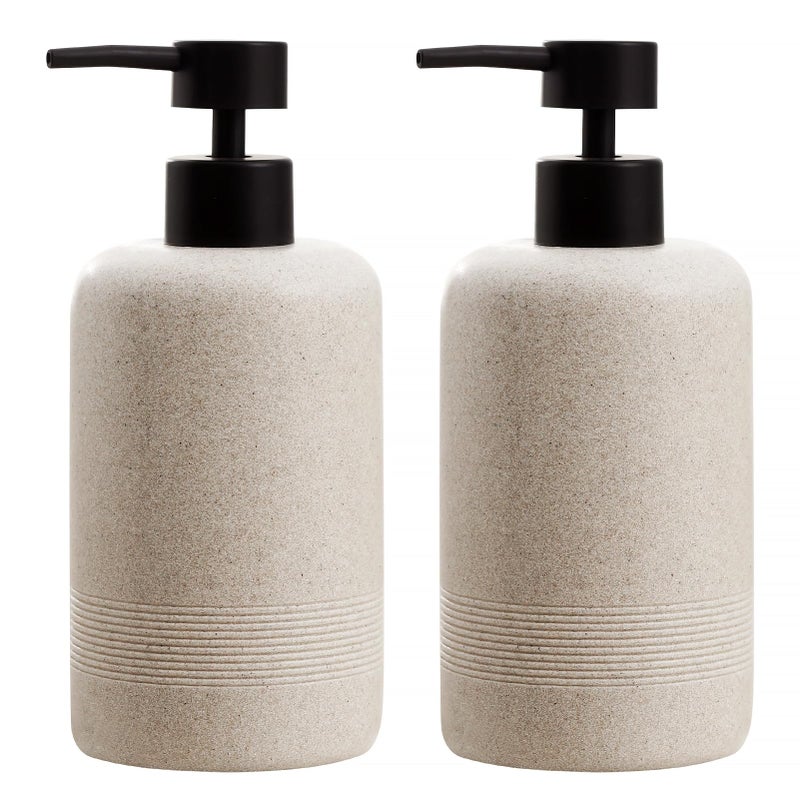 Haocoott Soap Dispensers 400ML 13OZ, 2 PCS Hand Dish Lotion Shampoo Lotion Soap Dispenser Jar, Resin Premium Thick Soap Pump Bottles for Kitchen Bathroom Countertop (Beige) - Image 1