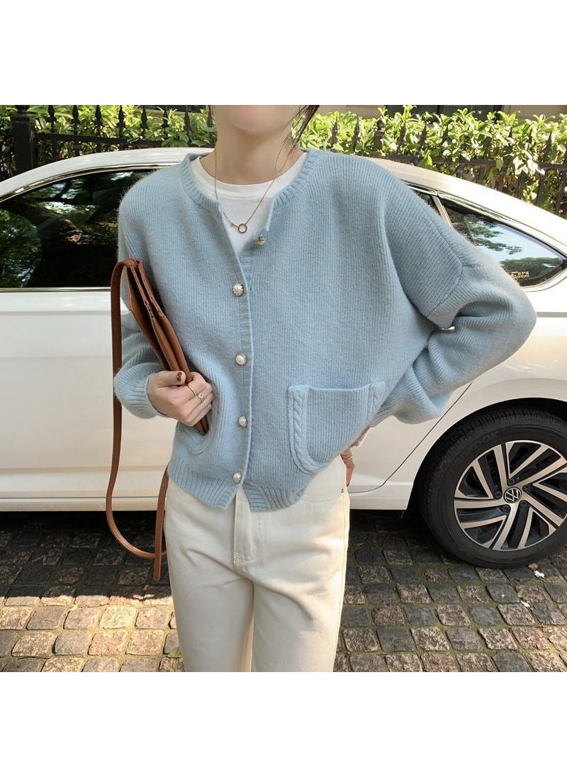 Generic - Autumn Winter Lazy Loose Knit Cardigan Sweater Blue [Single Design/Light Luxury/High Street/First Love Department - Image 1