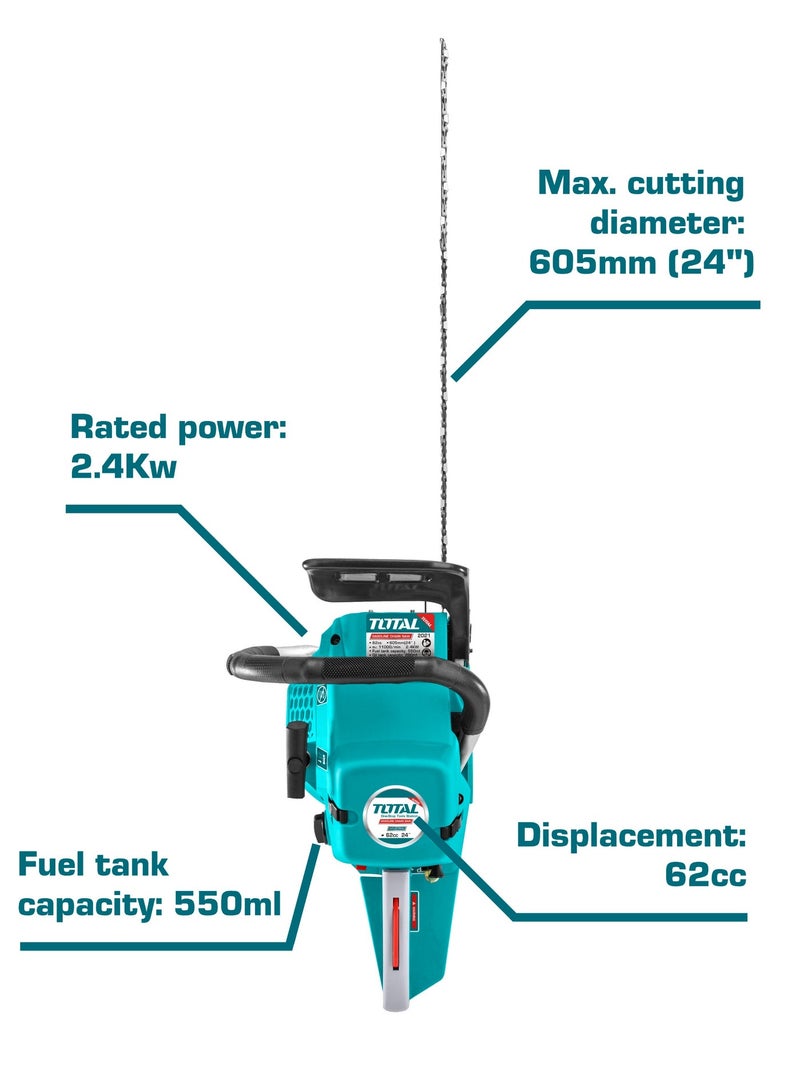 Total Gasoline-Powered Chainsaw 62cc 2.4kW 24" - High Performance for Efficient Cutting, TG5602411 - Image 3