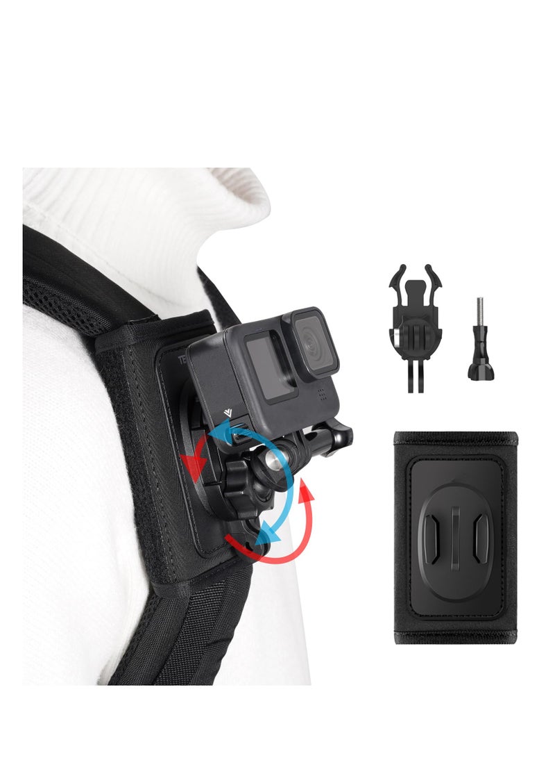 SYOSI Backpack Mount Holder, Bag Clip Holder Attach w Quick Release Tripod Adapter Base for GoPro Max Go Pro Hero 12 11 10 9 8 7 Insta360 X3 GO3 DJI Action 3 4 Bike Motorcycle Camera Accessories  - Image 1